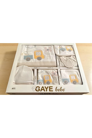 Milays Erkek Bebek 0-3 Ay Gaye Organik Pamuk Kamyon Nakışlı 10 Lu Premium Set Krem