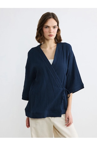 Lc Waikiki Lacivert Kruvaze Yaka Dokulu Kadın Kimono