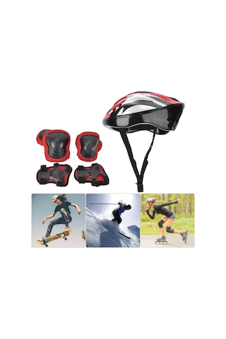Aubyhe Yetişkinler İçin Kırmızı 7 Parça Kaykay Koruyucu Seti: Dizlik 2, Dirsekli 2, Eldelik 2 Ve Kask - Yüksek Yoğunluklu Pe Kabuk Ve Nem Emici Sprey İç Dolgu İle Güvenli Kullanım Kırmızı