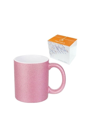 Sublimasyon Porselen Glitter Simli Pembe Kupa - Kutulu