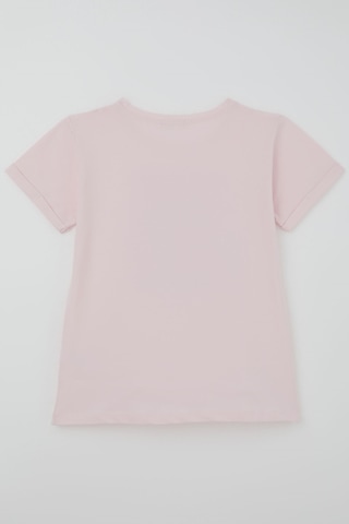 Breeze Kız Çocuk Kısa Kollu Tişört Narenciye Baskılı Taş Aksesuarlı 10-16 Yaş , Pembe