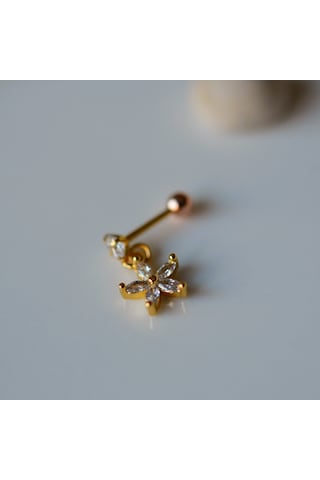 Heppii Cerrahi Çelik Çiçek Sallantılı Piercing Helix Kıkırdak Gold Renk Altın