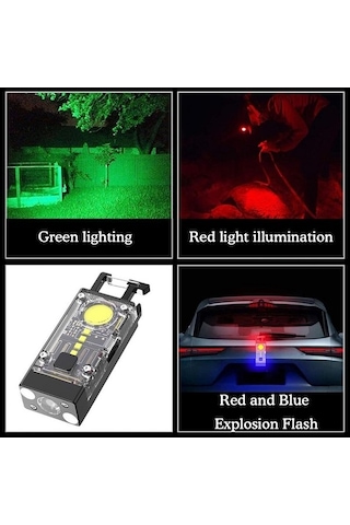 Ebitda Çok İşlevli Güneş Enerjili Mini Anahtarlık Işık - 2000mah Pil, 9 Renk Ayarlanabilir, Su Geçirmez, Kamp İçin Siyah