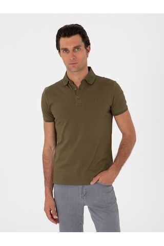 Haki Slim Fit %100 Pamuk Polo Yaka T-shirt Yeşil