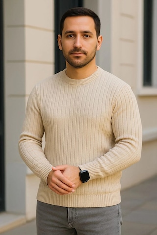 Novalisse Erkek Fitilli Triko Kazak 2 Li Set Bej Beyaz Kalın Dokuma Pamuklu Regular Fit Bisiklet Çoklu Renk