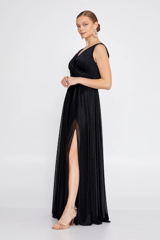 Doridorca Kadın Büyük Beden Sim Detaylı Kolsuz Maxi Abiye Elbise 6111 Siyah Siyah