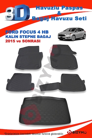 Ford Focus 4 Hb Kalın Stepne 2015 ve Sonrası Paspas ve Bagaj Havu Siyah