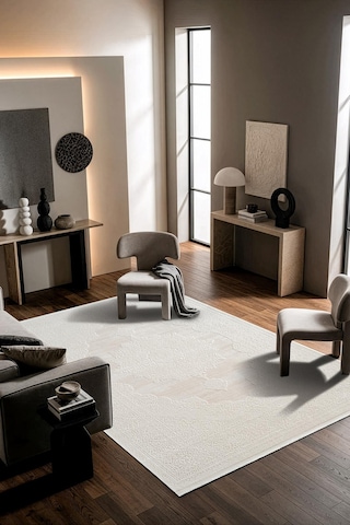 Leon Ln011w Krem Halı Klasik Desen Pamuk Taban Akrilik Tozuaz Salon Yatak Odası Koridor Halısı-912 Krem