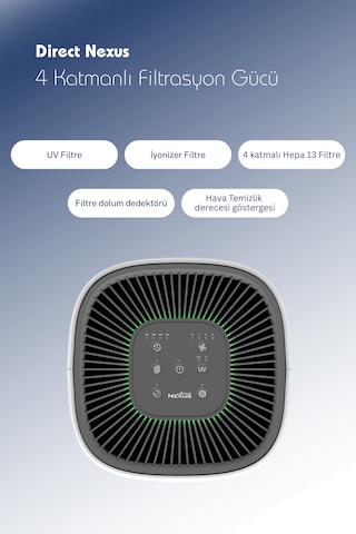 Direct Nexus Air Purifier Hava Temizleyici Uv Filtre + 4 Kademe Direct Nexus Türkiye Garantili Beyaz