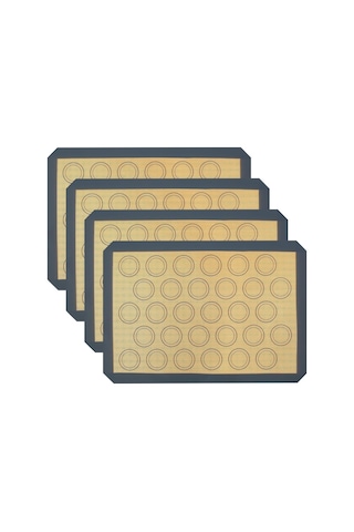 Yaozixa 4 Adet Gri Silikon Fırın Matı - Makaron Ve Kurabiye İçin Anti Yapışkan, Isı Dayanıklı, Yeniden Kullanılabilir, 42x29cm Gri