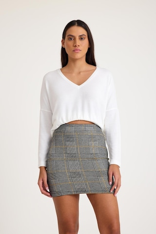 Ekose Desenli Mini Etek Gri