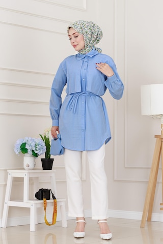 Sevitli Beli Bağcıklı Allerli Taşlı Tunik-bebe Mavi-5220 Bebek Mavisi