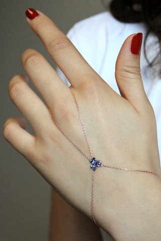 Renkli Taşlı Üç Yapraklı Yonca Motifli Gümüş Şahmeran - B062201 Rose Gold