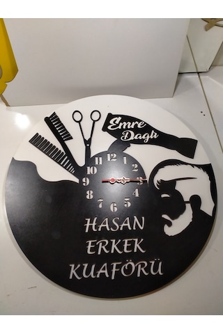 Kuaför Duvar Saati Muhteşem Tasaım 3+3 Mm Mdf Kaliteli Siyah - Beyaz