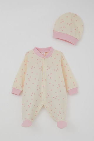 Breeze Kız Bebek Patikli Tulum Çiçek Desenli 0-6 Ay, Krem Krem