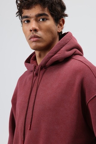 Vamos Basic Oversize Yıkamalı Hoodie Bordo
