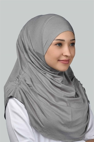 Altobeh Hazır Türban Büzgülü Pileli Pratik Eşarp Tesettür Hijab - Namaz Örtüsü - Gri