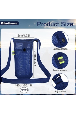 Xindoker 3'lü Su Şişesi Çantası Seti - Ağ Desenli Taşınabilir Kılıf, Ayarlanabilir Askı, Yürüyüş Kamp Turizm İçin - Siyah, Mavi, Gri Siyah - Gri - Mavi