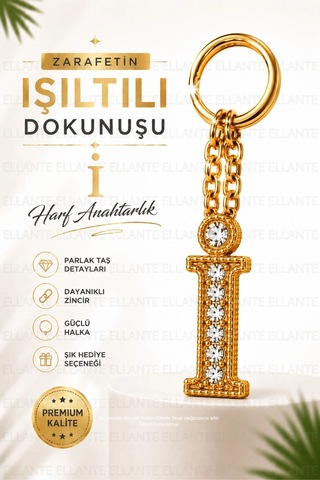 Kişiye Özel Harf Anahtarlık Altın Renk Zirkon Taşlı Şık Çanta Süsü Anahtar Aksesuarı Hediyelik Harf 64729579