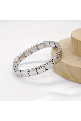 Çelik Bileklik İtalyan Charm Yazısız Model Unisex Erkek Kadın 3 Mm 18 Cm Gümüş Silver Gümüş
