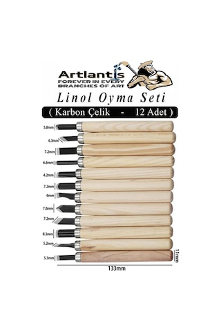 Linol Oyma Seti 12 Parça 1 Paket Linol Oyma Kesme Bıçak Seti 12 Bıçaklı Linolyum Baskı Ahşap Saplı
