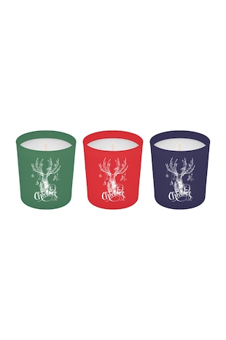 Selka Home 3'lü Christmas Geyik Tasarım Cam Kokulu Candle Mum 110 Gr