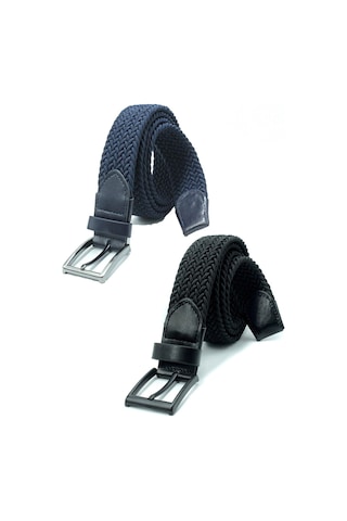 2 Adet Örgü Lastik Kemer 3,5cm - Şort Kemeri - Kot Kemeri - Kanvas Pantolon Kemeri -siyah Yeşil Siyahlacivert