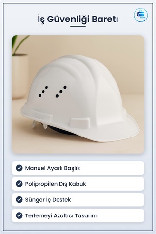 Baret İş Güvenliği Manuel Ayarlı Beyaz Havalandırmalı İnşaat Koru