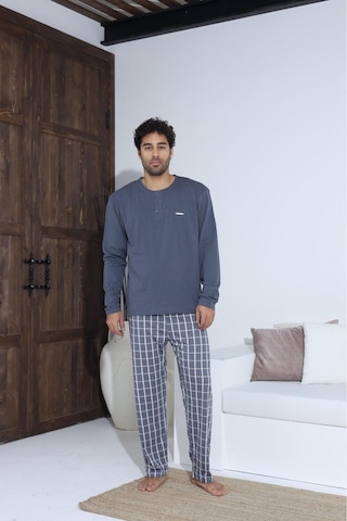 Lukitus Sıfır Yaka Düğmeli Pamuklu Erkek Pijama Takımı Antrasit Byrz70015-a Antrasit