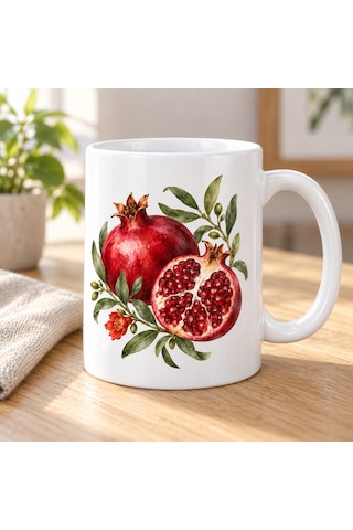 Nar Ve Zeytin Dalları Tasarımlı Porselen Kupa - Model 273 Diğer