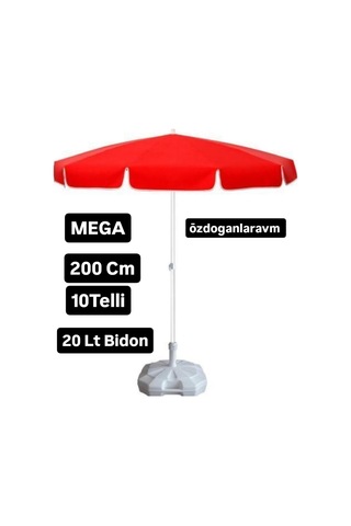 Özdoğanlar Kırmızı Polyester Bahçe Şemsiyesi 200 Cm, 10 Telli + 20 Lt Bidon Çok Renkli
