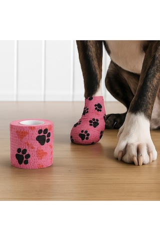 Pati Bandajı Ayakkabı Köpek Ve Kedi İçin Tüy Dostu Su Geçirmez Kendinden Yapışan Bandaj Pembe