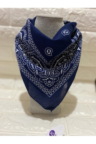 %100 Pamuk Unisex Etnik Desenli Bandana Fular Lacivert