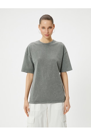 Koton Basic Oversize Tişört Kısa Kollu Bisiklet Yaka Pamuklu Antrasit 4sal10232ık Antrasit