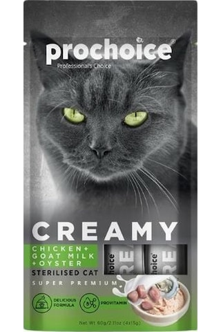 Pro Choice Creamy Kısırlaştırılmış Tavuklu Keçi Sütlü Sıvı Kedi Ödülü 4 x 15 G
