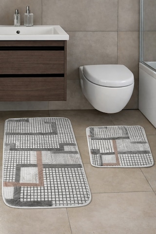 Kaymaz Tabanlı 2 Li Banyo Paspas Seti Yıkanabilir, Su Emici, Toz & Leke Tutmaz Oval Klozet Takımı Kaplan