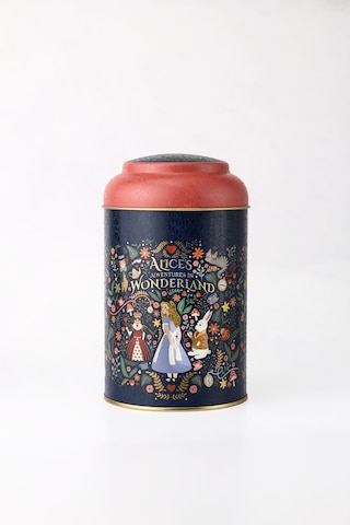 Tales Alices Desenli Yuvarlak Metal Kutu, 10.5 X 15 Cm, 1.1 Lt