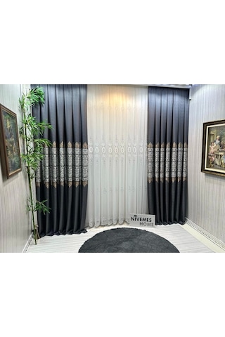 Nivemeshome Fj631749 V-2540 Arora Antrasit 1/3 Sık Pileli Fon Perde Apm Antrasit