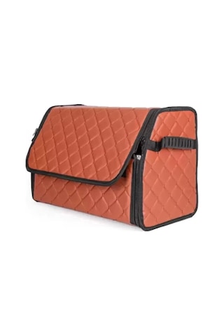 Oto Bagaj Organizeri Kapitone Deri Çanta Taba Renk