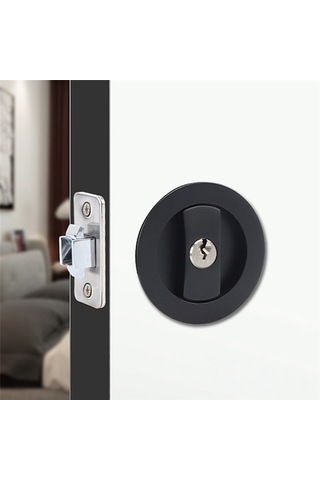 Nayomiglow Sürgülü Cep Kapı Kilidi Siyah Gizlilik Yuvarlak Cep Kapı Donanımı Siyah Çağdaş Cep Kapı Kilidi Anahtarlı