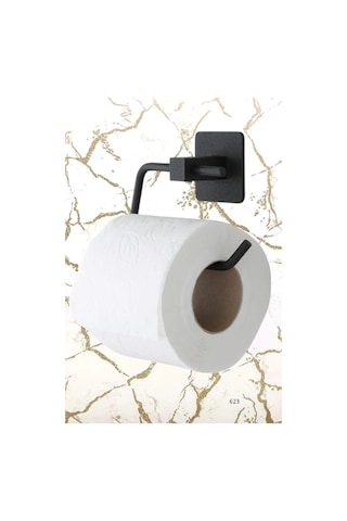 Modern Yapışkanlı Wc Tuvalet Kağıt Tutucusu Kare Siyah Paslanmaz Tutucu