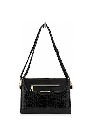 Sanmorris Kadın Suni Deri Ayarlanabilir Çapraz Ve El Askılı Portföy, Clutch Çanta S-1360 Siyah Kroko