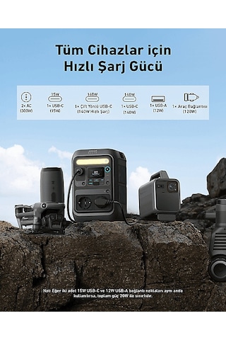 Anker Solix C300x Ac 288wh I 300w 600w Surgepad Taşınabilir Güç Kaynağı - A1723
