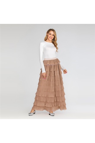Kadınlar İçin Şık Parlak Pasta Eteği Haki