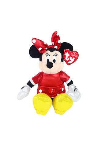 Ty Parlak Kırmızı Elbiseli Minnie Mouse Sesli Peluş 15 Cm.