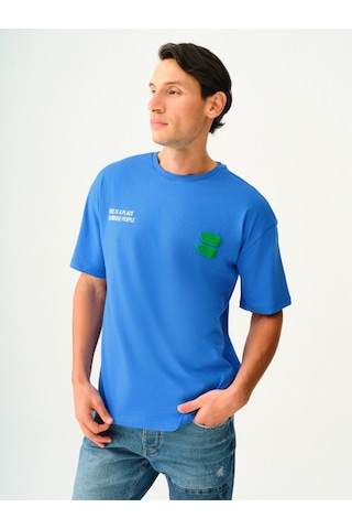 Oversize Fit Erkek Tshirt K.kol Cobalt Blue