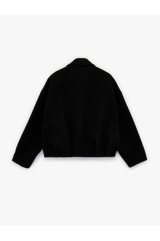 Koton Uzun Kollu Kemer Detaylı Fermuarlı Oversize Kaşe Bomber Ceket Siyah 6wak20477ew Siyah