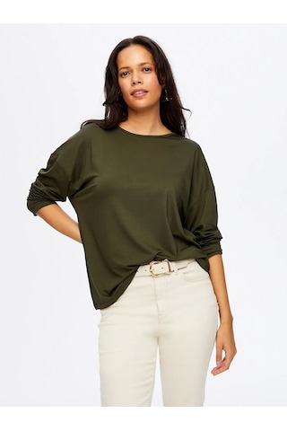Faik Sönmez Yuvarlak Yaka Kadın Uzun Kol T-shirt W26tsh007 Haki