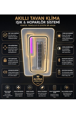 Akıllı Tavan Ayarlanabilir Klima Modu Bluetooth Bağlı Hoparlör Sistemli Ayarlanabilir Renk Ve Dimmer Özelliği Beyaz Panel