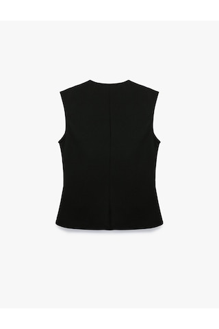 Koton Krep Scuba Kumaş Slim Fit Düğmeli V Yaka Yelek Siyah 7wak30022ek